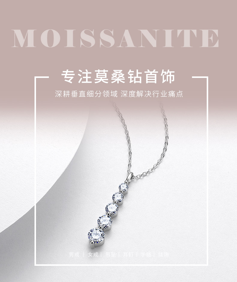 N52583-BMC款银镀18K白金圆形莫桑钻超闪渐变项链1.5ct - 1
