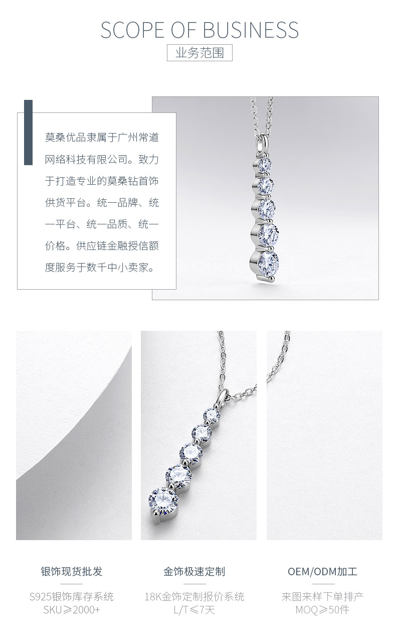 N52583-BMC款银镀18K白金圆形莫桑钻超闪渐变项链1.5ct - 3