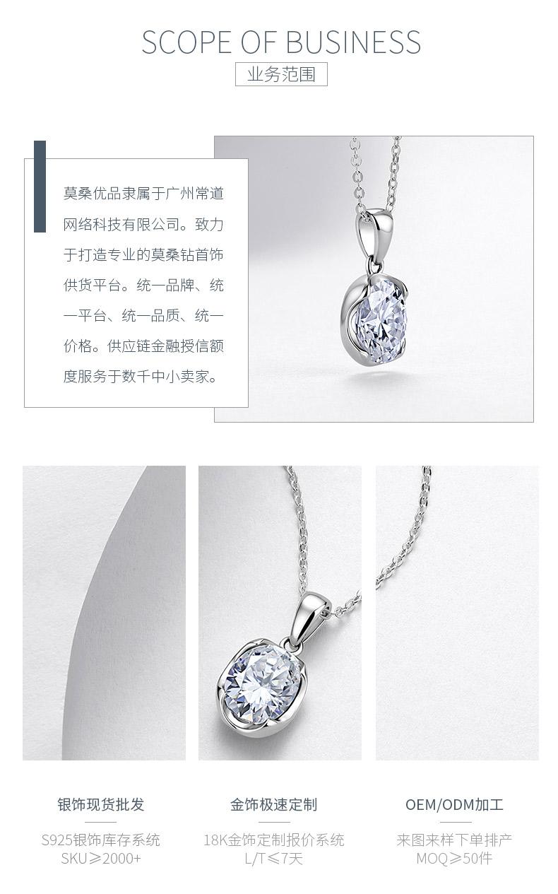 N52539-BMC款银镀18K白金蛋形莫桑钻项链2.0ct - 3