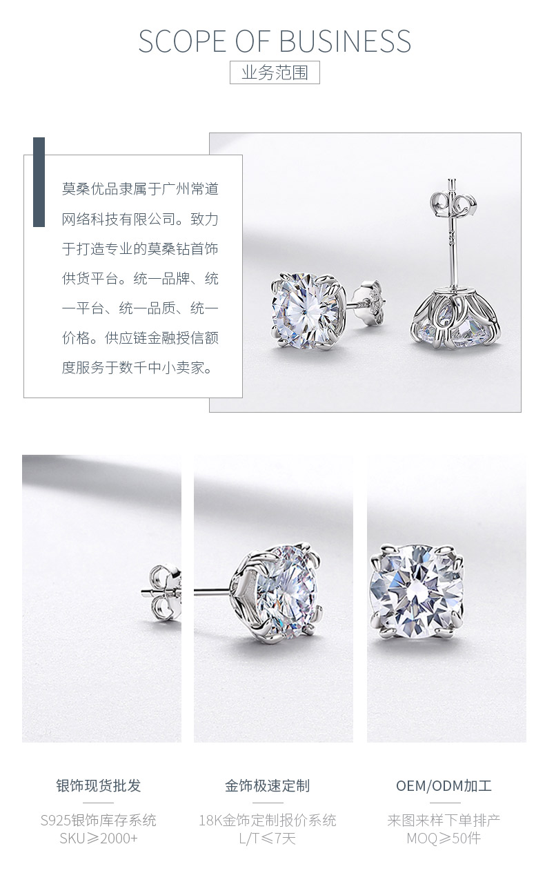E52590-2ct-BMC款银镀18K白金圆形莫桑钻八爪镶闪耀耳钉2.0ct*2 - 3