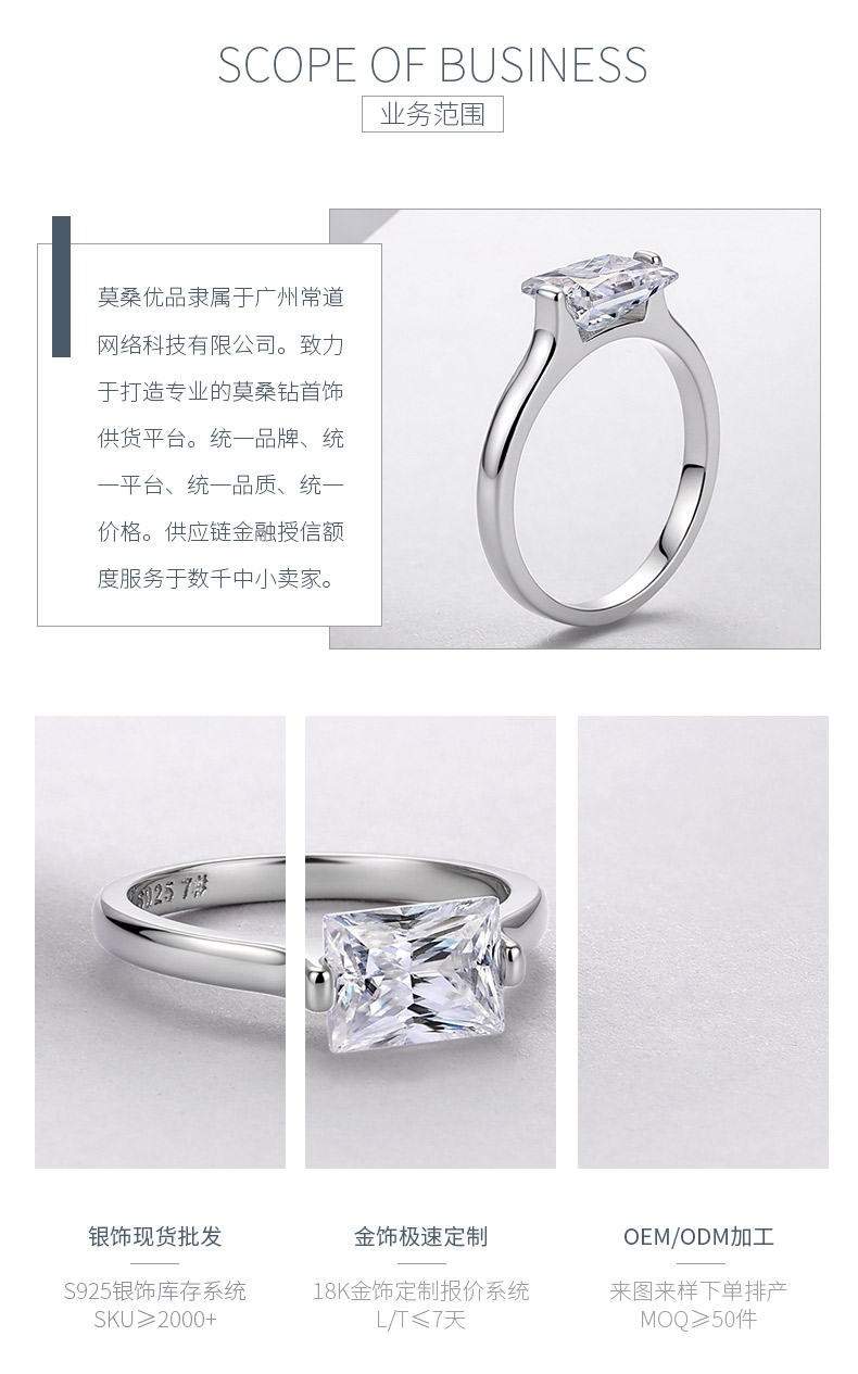 R52607-BMC款银镀18K白金雷迪恩形切割莫桑钻个性女戒主石8*6mm/2.0ct - 3