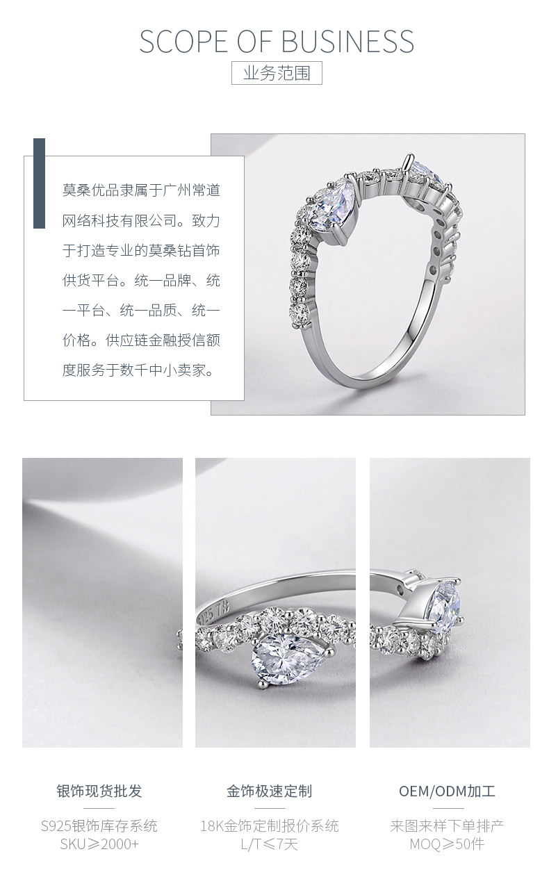R52598-BMC款银镀18K白金梨形莫桑钻守望女戒2.44ct - 3