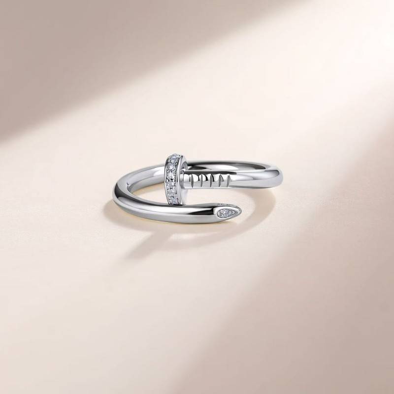 SR0059204款S925银镀18K金莫桑钻钉子女戒0.1ct