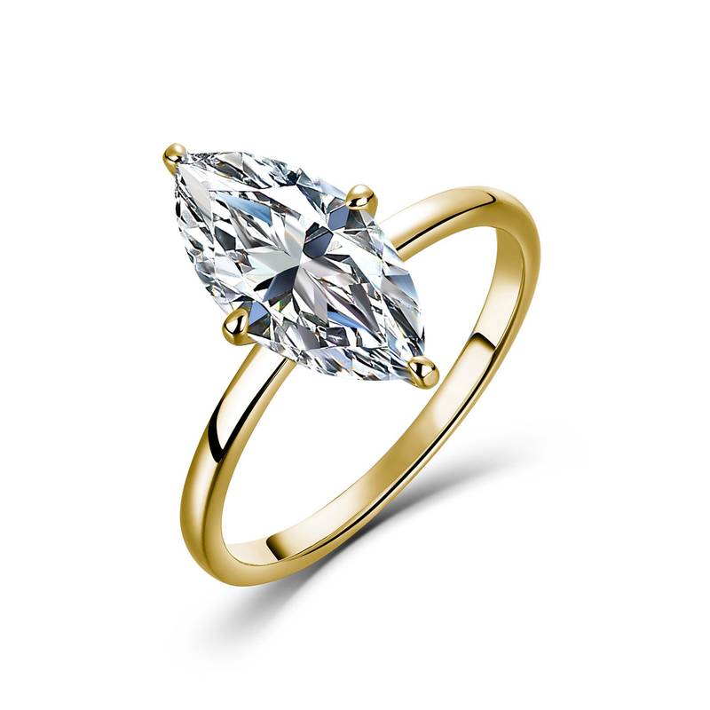 SR0634305款S925银镀18K金马眼形莫桑钻轻奢女戒主石7*14mm/3.0ct
