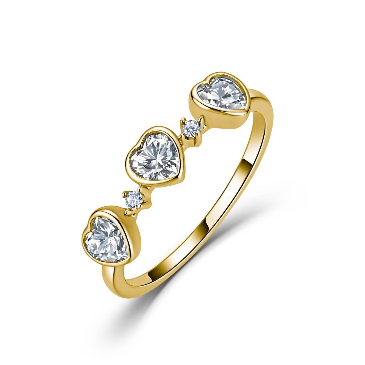 SR0738301款S925银镀18K金心形莫桑钻可爱心连心女戒0.9ct