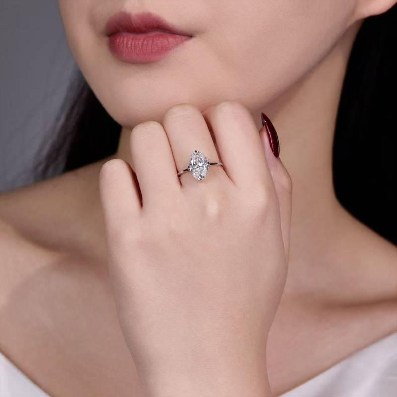 SR0649203款S925银镀18K金莫桑钻轻奢鸽子蛋女戒主石12*8mm/4.5ct