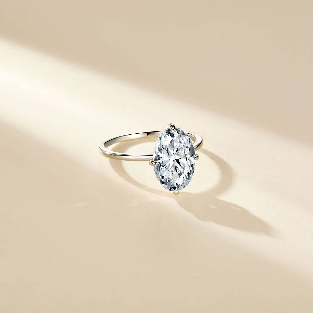 SR0649203款S925银镀18K金莫桑钻轻奢鸽子蛋女戒主石12*8mm/4.5ct
