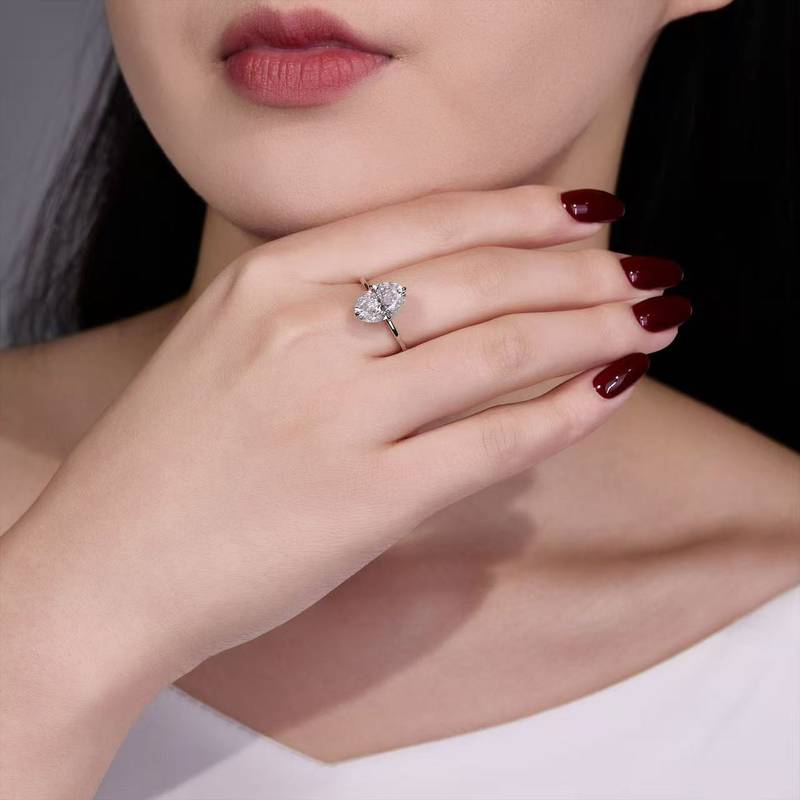 SR0649203款S925银镀18K金莫桑钻轻奢鸽子蛋女戒主石12*8mm/4.5ct