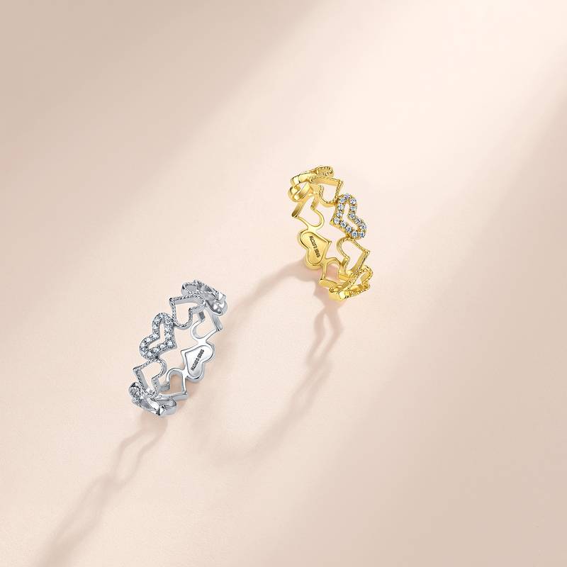 SR0738101款S925银镀18K金莫桑钻时尚爱心女戒0.07ct