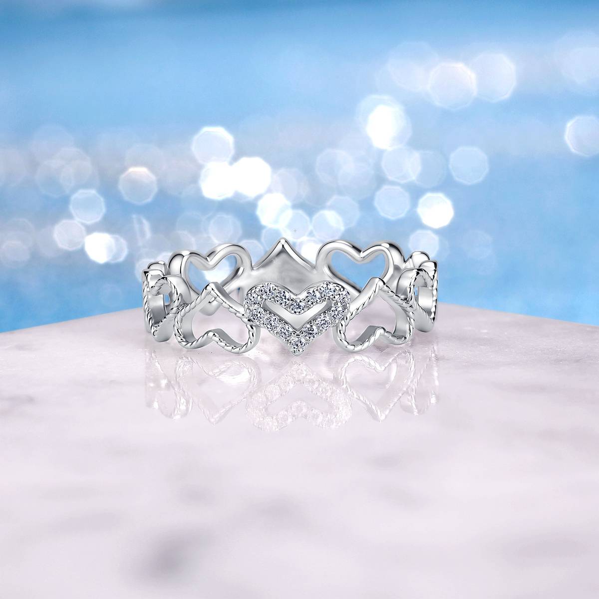 SR0738101款S925银镀18K金莫桑钻时尚爱心女戒0.07ct