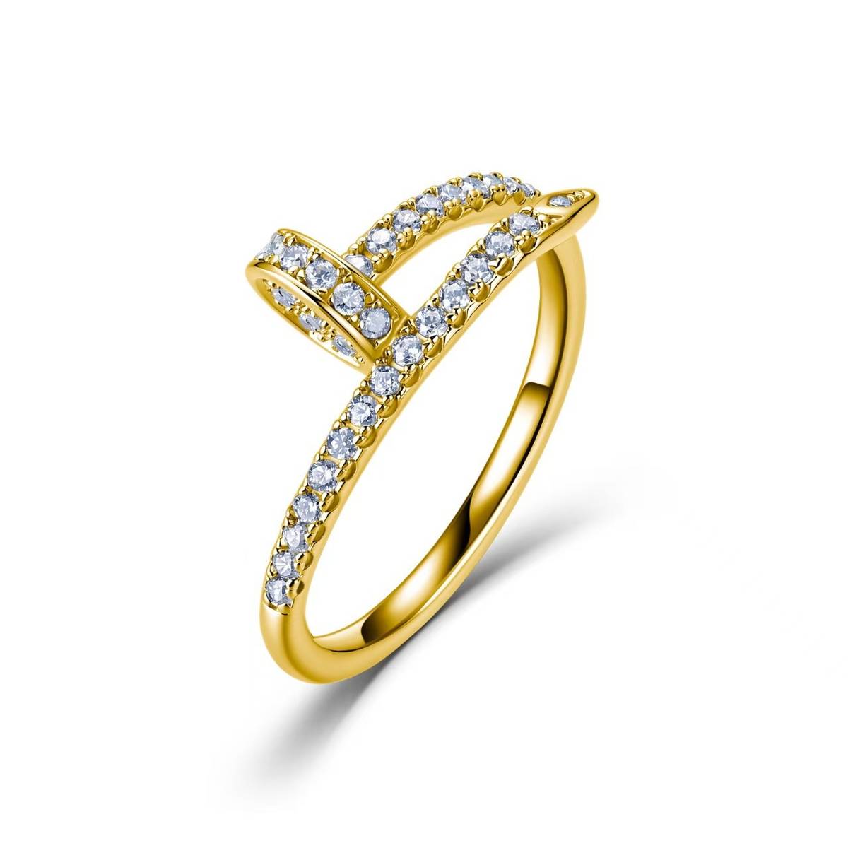 SR0346007款S925银镀18K金满镶莫桑钻个性钉子女戒0.5ct