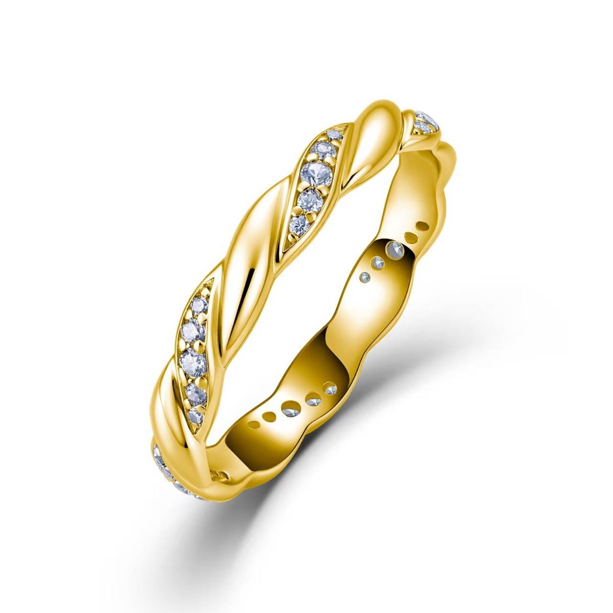 SR0495803款S925银镀18K金莫桑钻麻花女戒0.25ct