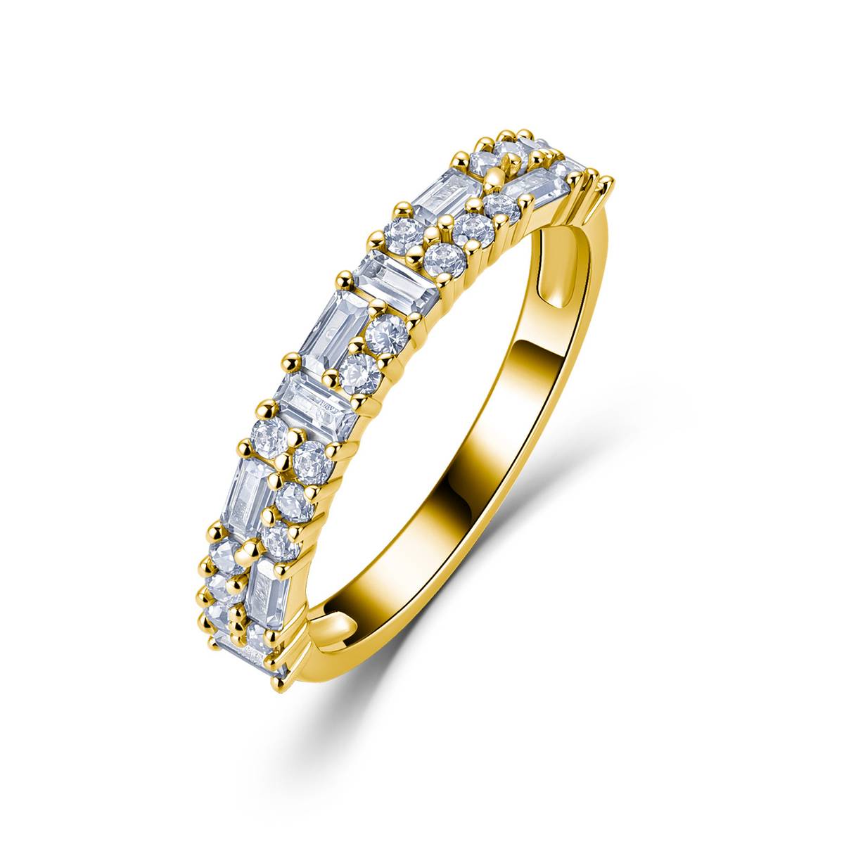 A43-BR0202603款S925银镀18K金长方形莫桑钻轻奢排戒1.0ct