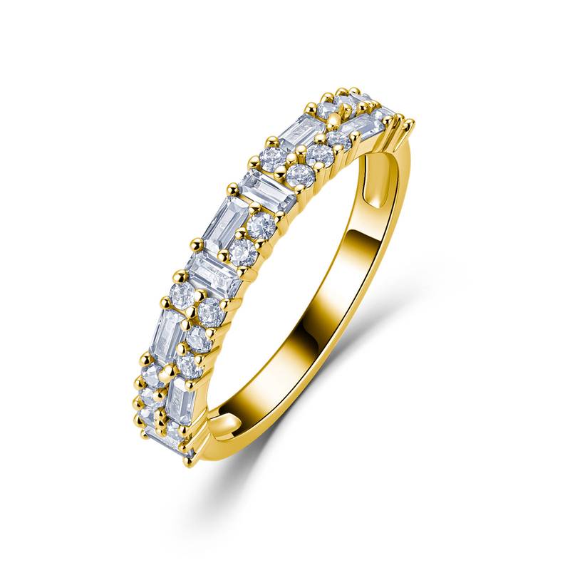 A43-BR0202603款S925银镀18K金长方形莫桑钻轻奢排戒1.0ct