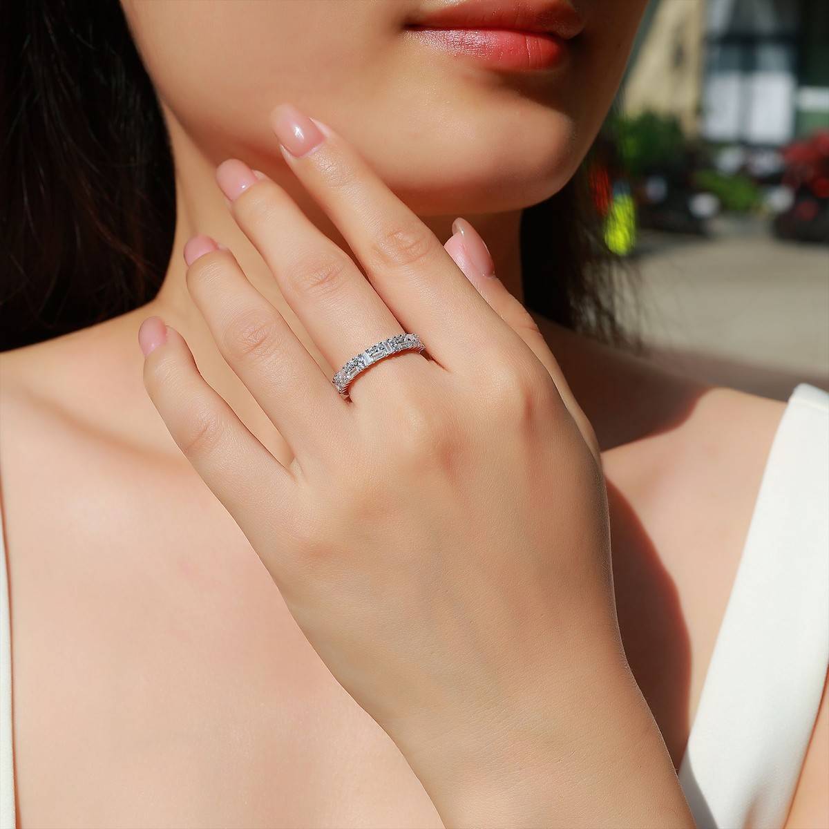 A43-BR0202603款S925银镀18K金长方形莫桑钻轻奢排戒1.0ct