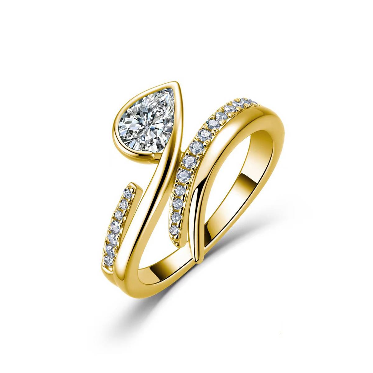 SR0490914款S925银镀18K金梨形莫桑钻轻奢女戒1.0ct