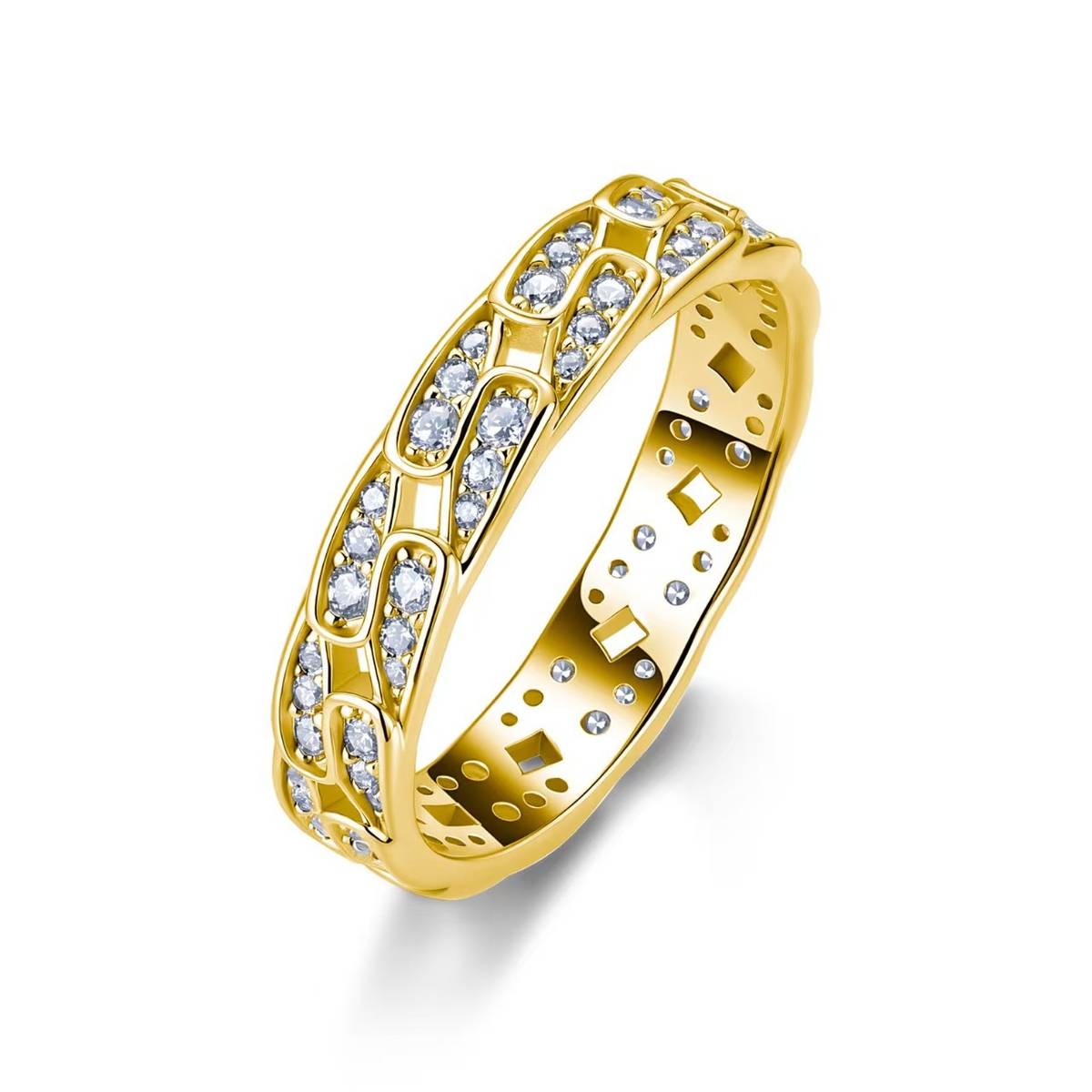 SR0357002款S925银镀18K金莫桑钻链扣女戒0.67ct