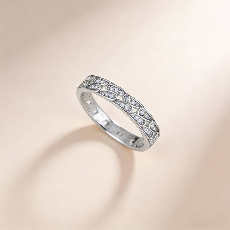 SR0357002款S925银镀18K金莫桑钻链扣女戒0.67ct