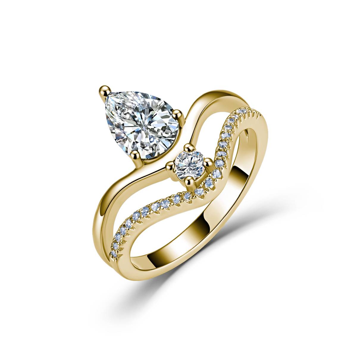 SR0030202款S925银镀18K金梨形莫桑钻双臂轻奢女戒1.6ct