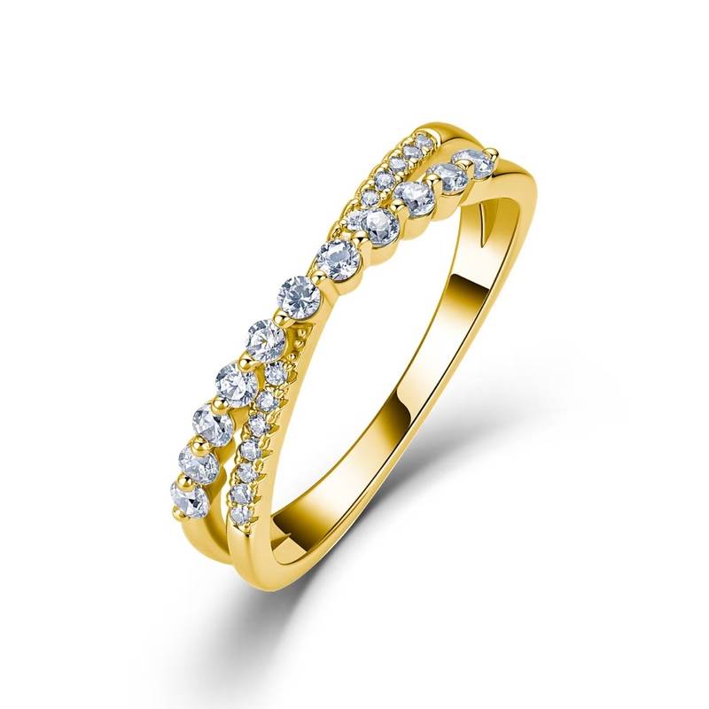 SR0486103款S925银镀18K金满镶莫桑钻双交臂排戒0.3ct