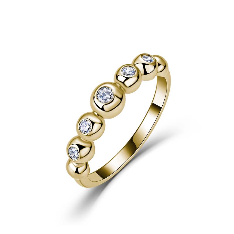 SR0600904款S925银镀18K金莫桑钻圆珠女戒0.18ct