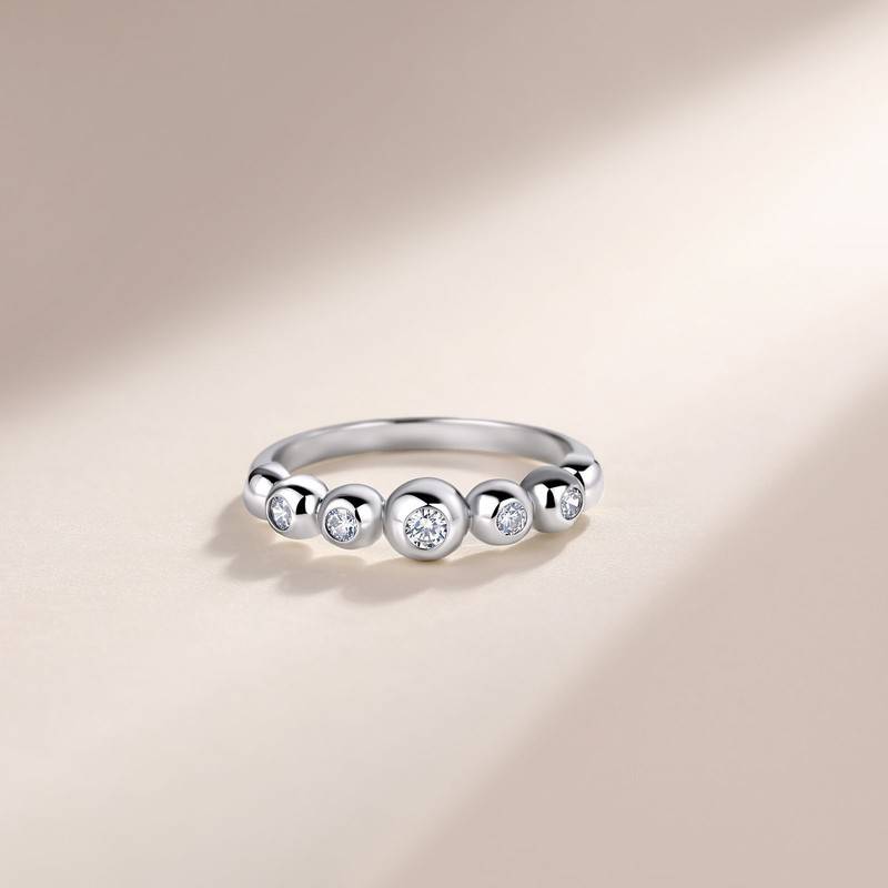 SR0600904款S925银镀18K金莫桑钻圆珠女戒0.18ct