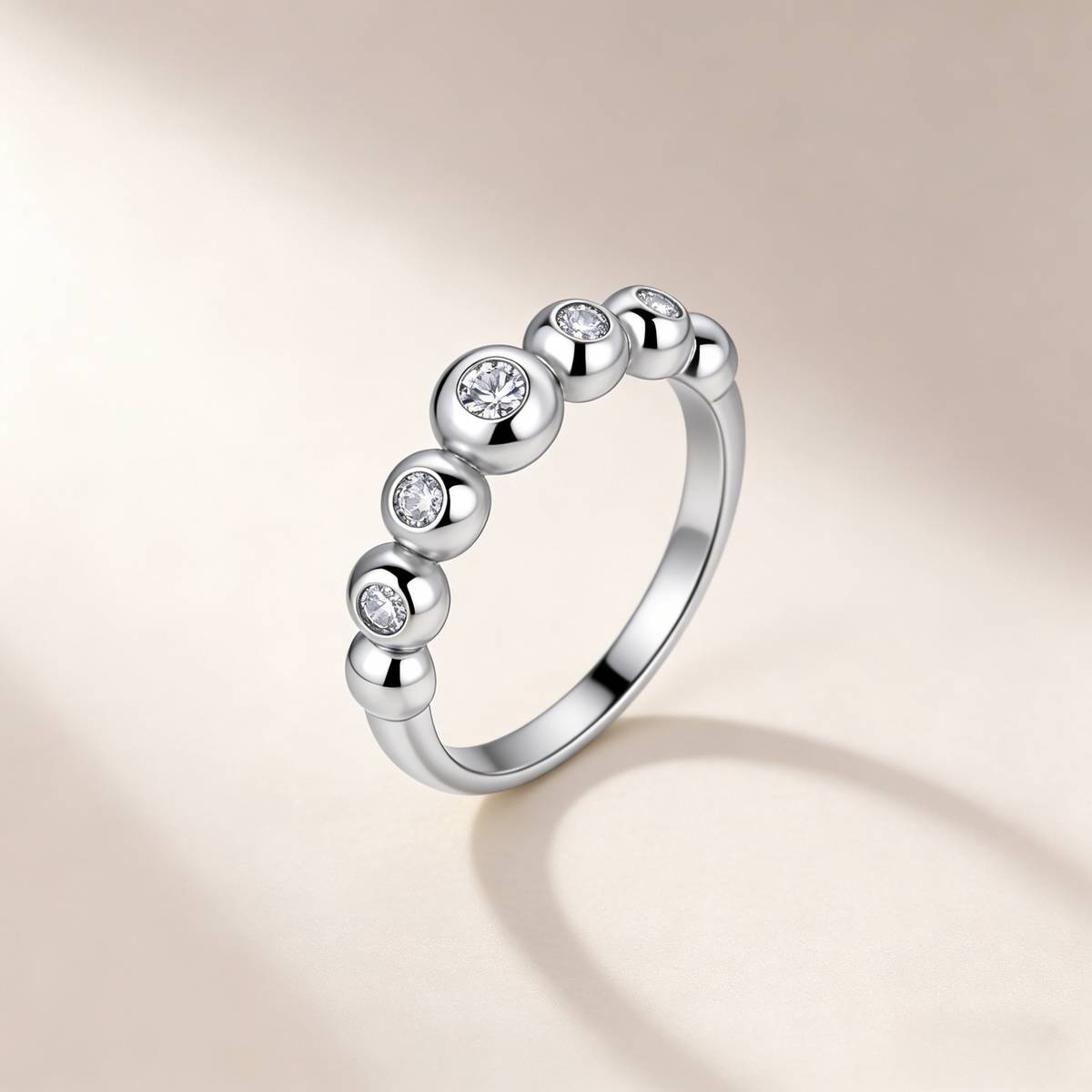 SR0600904款S925银镀18K金莫桑钻圆珠女戒0.18ct