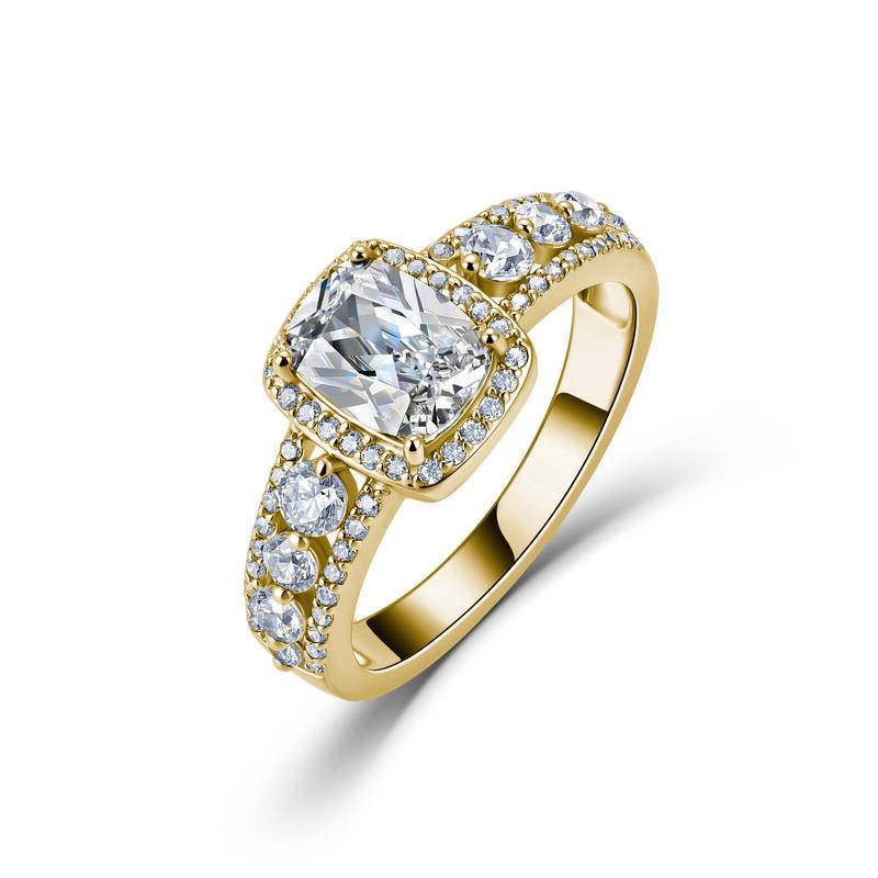 SR0220102款S925银镀18K金长方枕形莫桑钻奢华女戒2.8ct