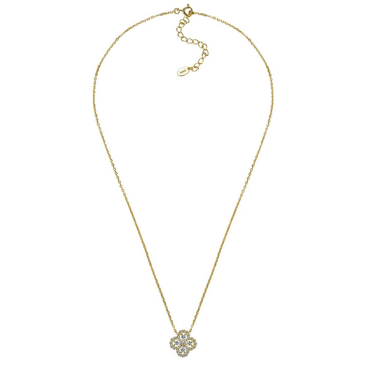 SN0222002款S925银镀18K金满镶莫桑钻四叶草项链0.48ct