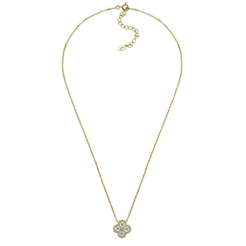 SN0222002款S925银镀18K金满镶莫桑钻四叶草项链0.48ct