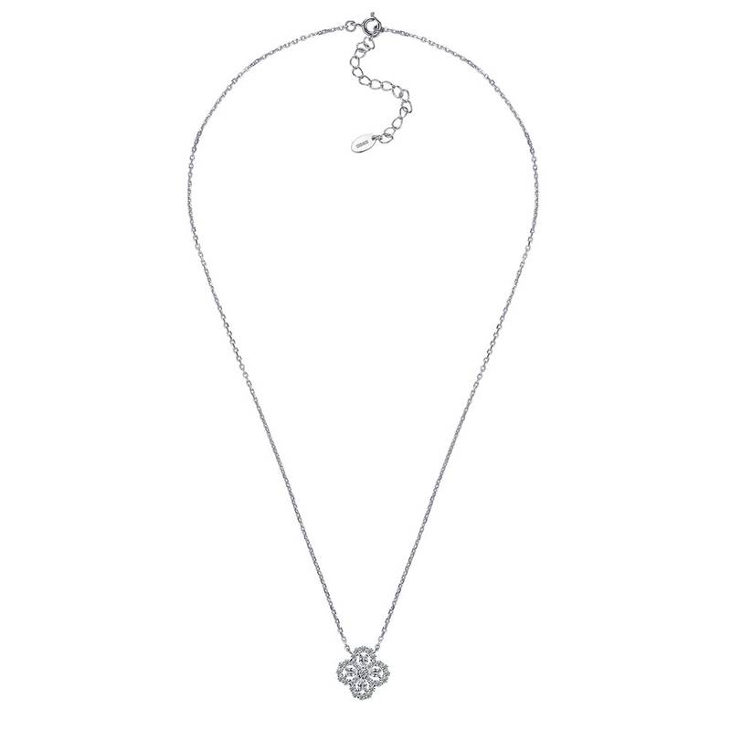 SN0222002款S925银镀18K金满镶莫桑钻四叶草项链0.48ct