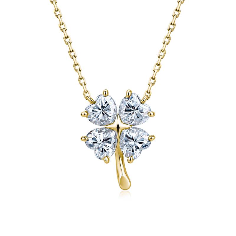 SP0564001款S925银镀18K金心形莫桑钻四叶草项链2.0ct