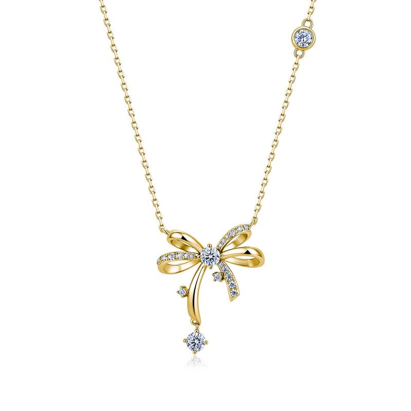 SP0566101款S925银镀18K金莫桑钻闪烁蝴蝶结项链0.8ct