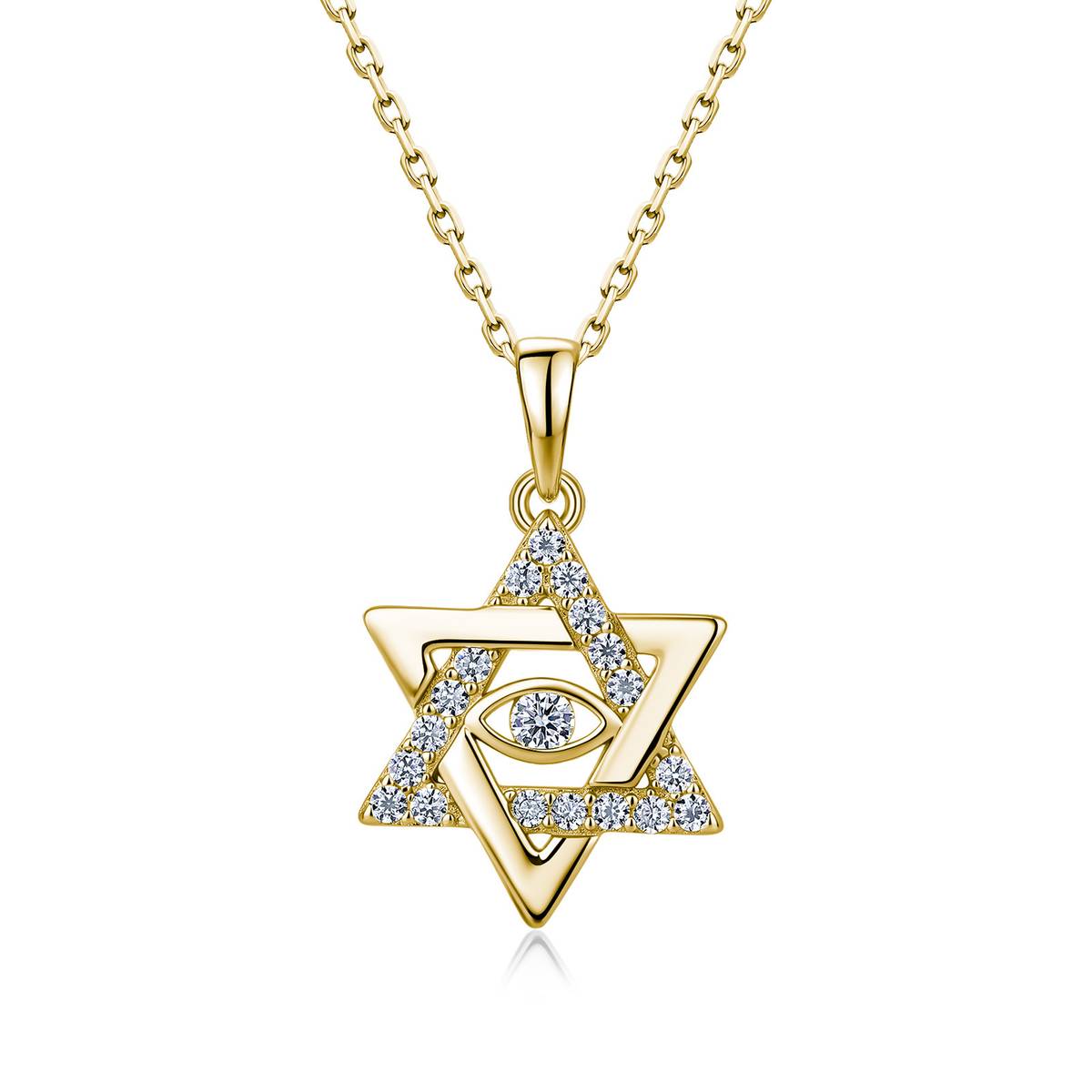 SN0258103款S925银镀18K金莫桑钻六芒星恶魔之眼项链0.33ct