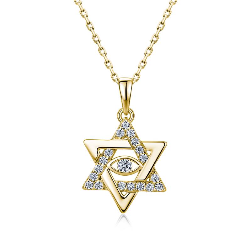 SN0258103款S925银镀18K金莫桑钻六芒星恶魔之眼项链0.33ct