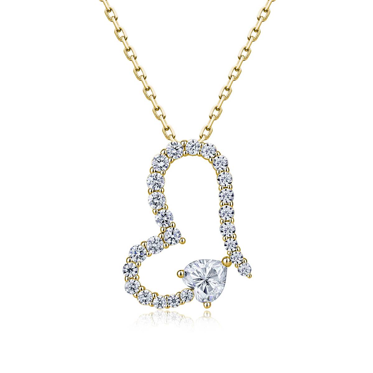 SN0242303款S925银镀18K金心形莫桑钻轻奢项链1.1ct