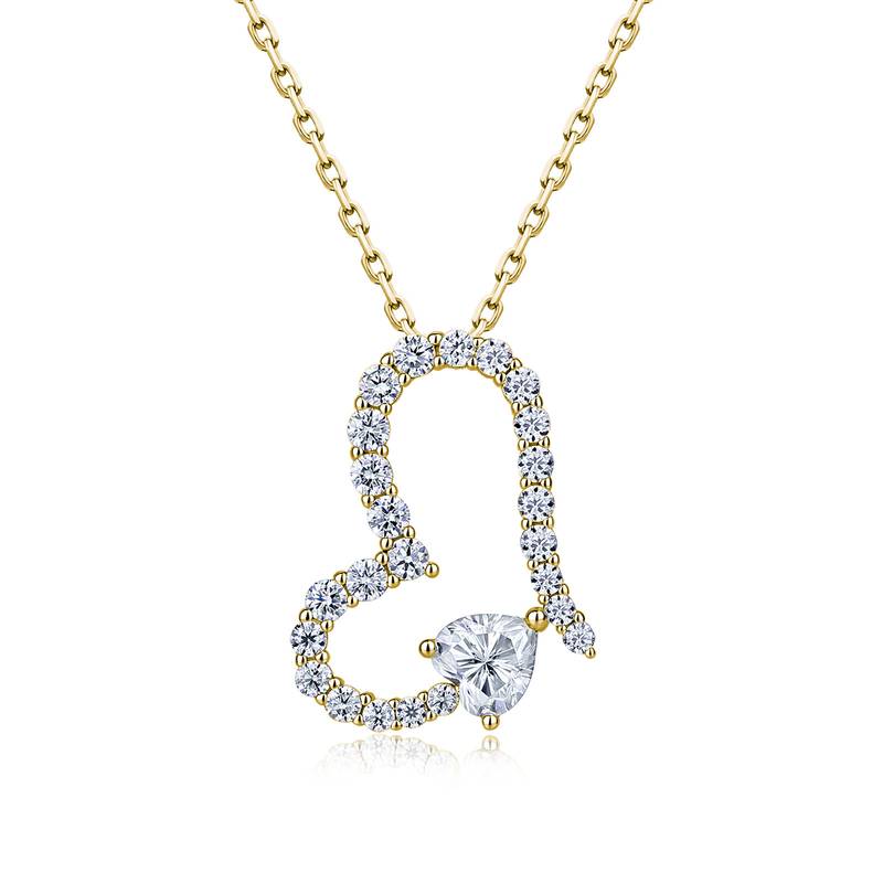 SN0242303款S925银镀18K金心形莫桑钻轻奢项链1.1ct