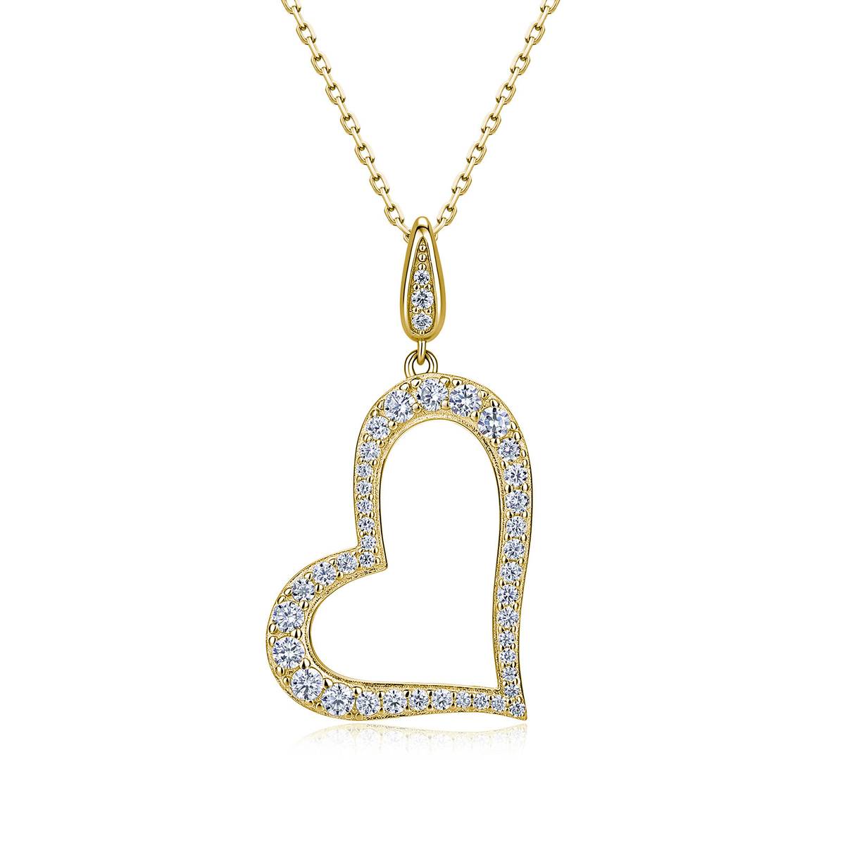 SP0533802款S925银镀18K金满镶莫桑钻爱心项链0.6ct