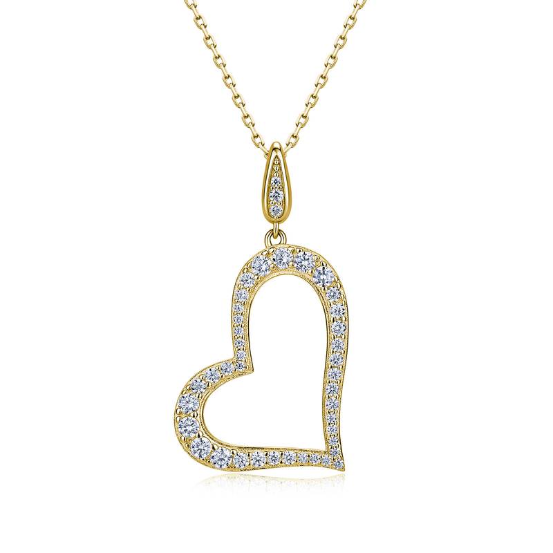 SP0533802款S925银镀18K金满镶莫桑钻爱心项链0.6ct