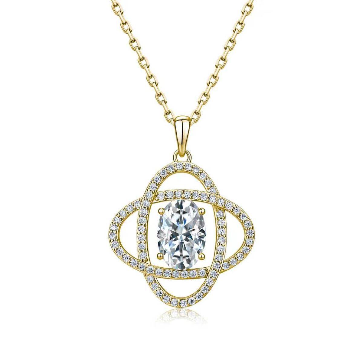 SP0546502款S925银镀18K金蛋形莫桑钻环绕满天星项链1.9ct