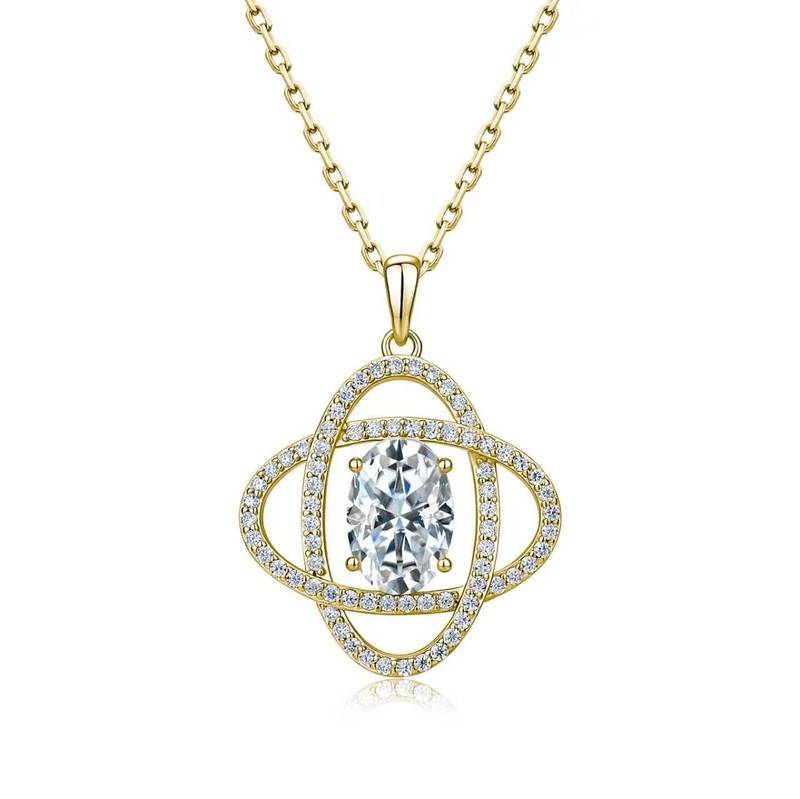 SP0546502款S925银镀18K金蛋形莫桑钻环绕满天星项链1.9ct