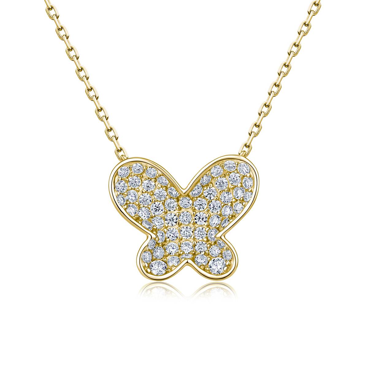 SN0261003款S925银镀18K金满镶莫桑钻蝴蝶项链0.9ct
