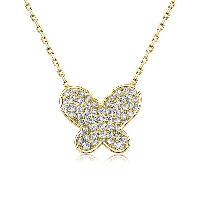 SN0261003款S925银镀18K金满镶莫桑钻蝴蝶项链0.9ct