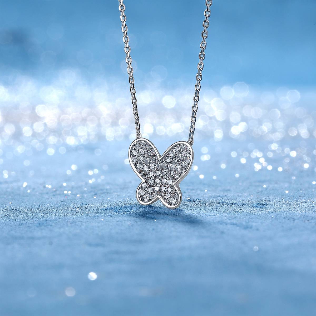 SN0261003款S925银镀18K金满镶莫桑钻蝴蝶项链0.9ct