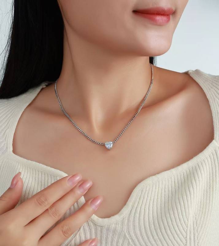 SN0275801-8mm款S925银镀18K金心形莫桑钻朋克风古巴项链2.0ct