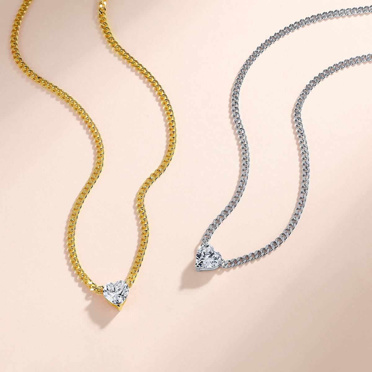 SN0275801-8mm款S925银镀18K金心形莫桑钻朋克风古巴项链2.0ct