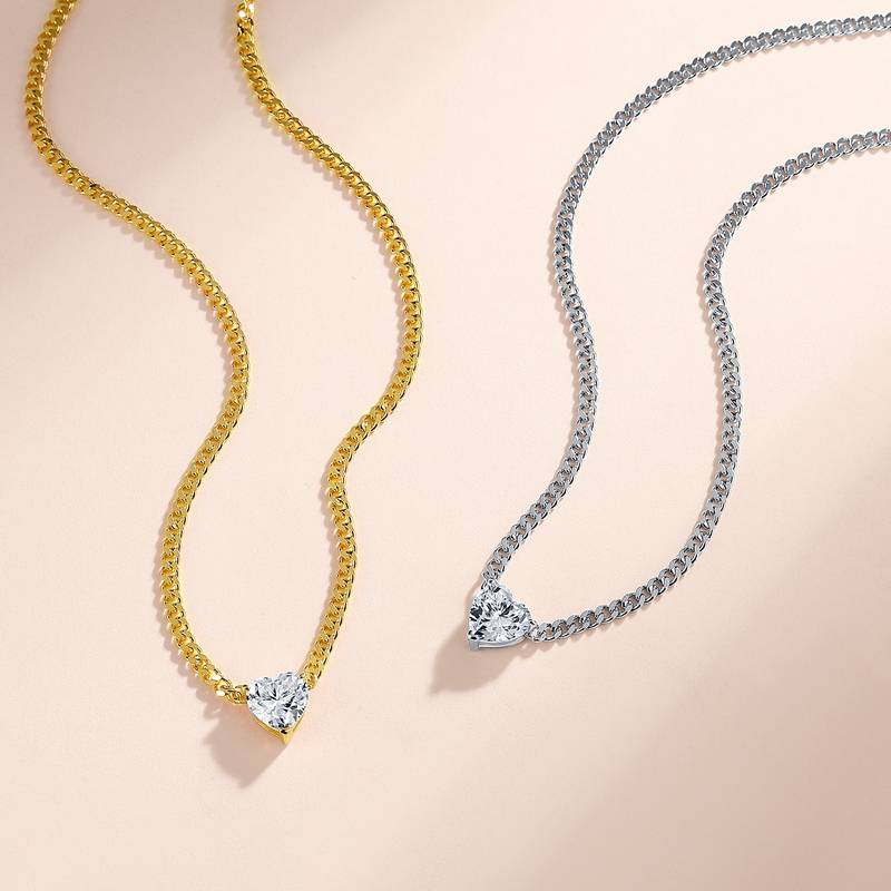 SN0275801-8mm款S925银镀18K金心形莫桑钻朋克风古巴项链2.0ct