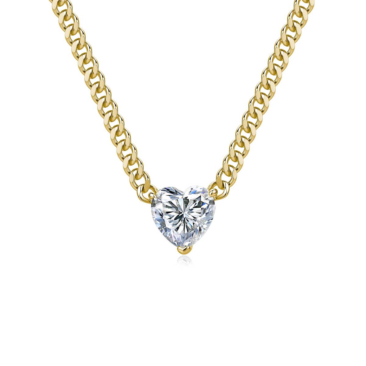SN0275801-8mm款S925银镀18K金心形莫桑钻朋克风古巴项链2.0ct