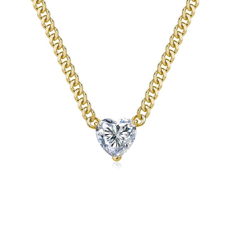 SN0275801-8mm款S925银镀18K金心形莫桑钻朋克风古巴项链2.0ct