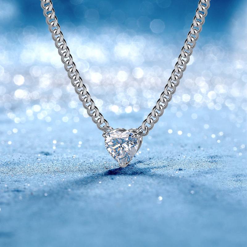 SN0275801-8mm款S925银镀18K金心形莫桑钻朋克风古巴项链2.0ct